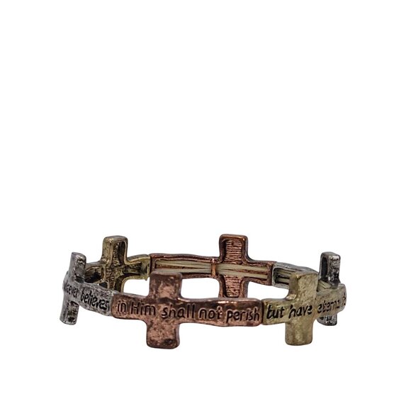 Inspirational Cross Bracelet Bible Verse In Tri-Color Gold  Metal Stretch Faith - Picture 14 of 14